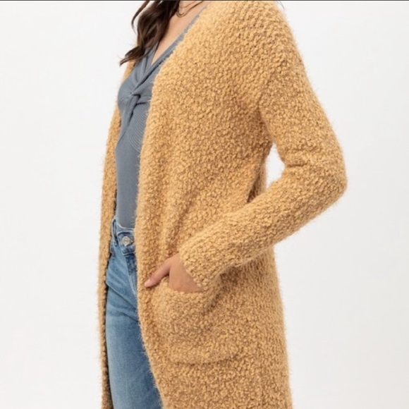 NWOT last one left ✨ soft  fuzzy popcorn soft Mustard sexy cardigan - Picture 4 of 9